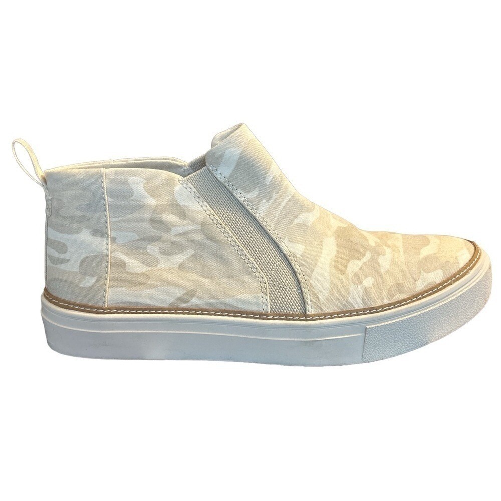 Tom's Women's Bryceβ Egret Camo Hightop Canvas Slip On Sneaker Boots Tan Cream
